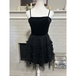Y2K Trixxi Dress Womens Medium Black Layered Whimisigoth Velvet Gothic Party